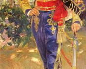 华金 索罗利亚 巴斯蒂达 : Retrato Del Rey Don Alfonso XIII con el Uniforme De Husares